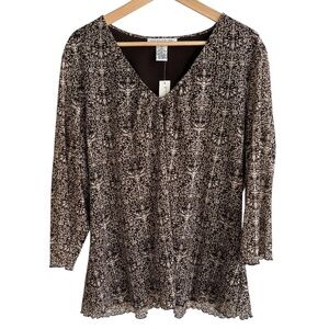 NWT Pursuits Ltd Blouse Lattice Floral Print Brown and Cream Cottagecore Sz 3x